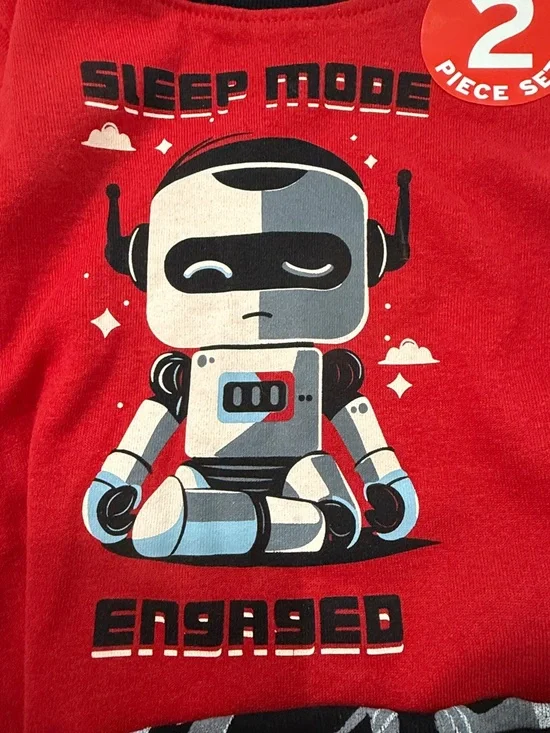 Kids Robot Sleep Mode Pajama Set - Red and Black NWOT 12M - Picture 3 of 4